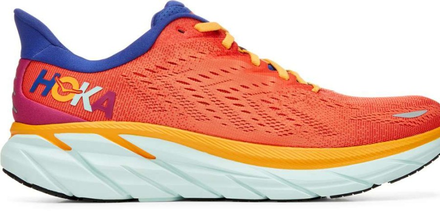 Footwear * | Hoka Clifton 8 Road-Running Shoes Men'S Fiesta/Bluing